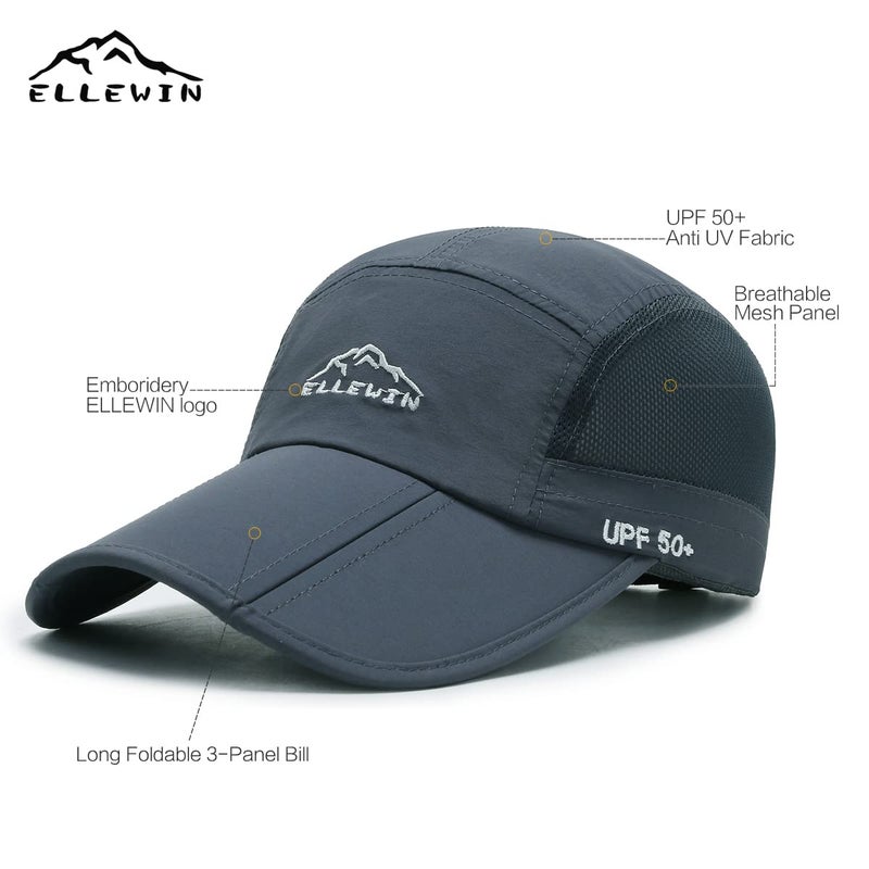 ELLEWIN Men's Baseball Cap UPF50 Hat W/Foldable Long Large Bill,One Size,D-Grey - Image 4